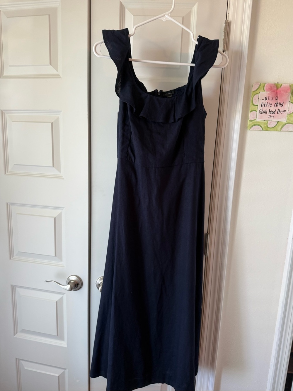 Navy Ruffle-Trim Maxi Dress